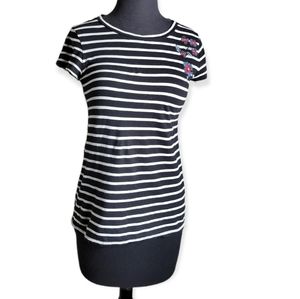 Loft vintage soft blue white stripe short sleeve embroidered top size XS